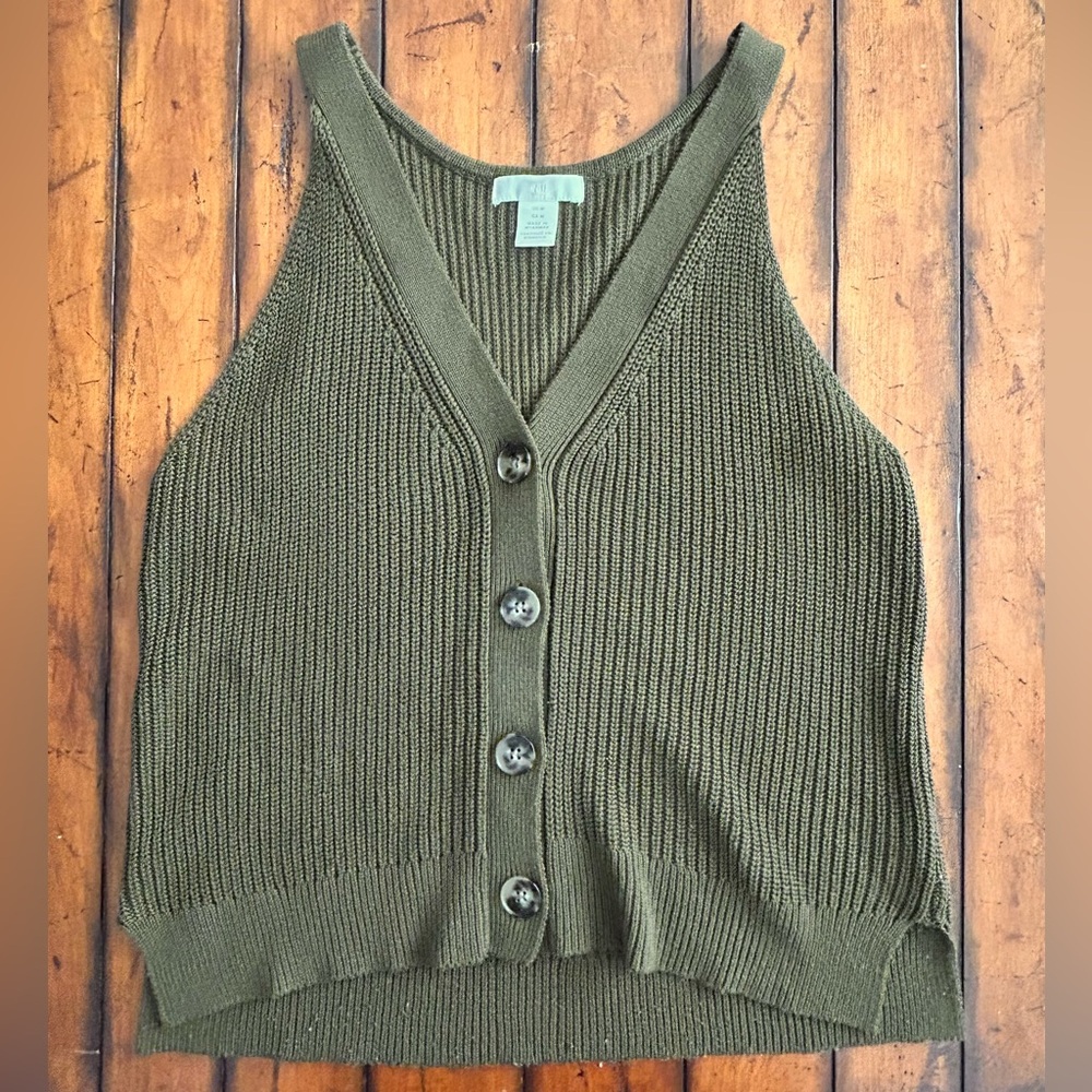 H&M Olive Green V-Neck Sweater Vest